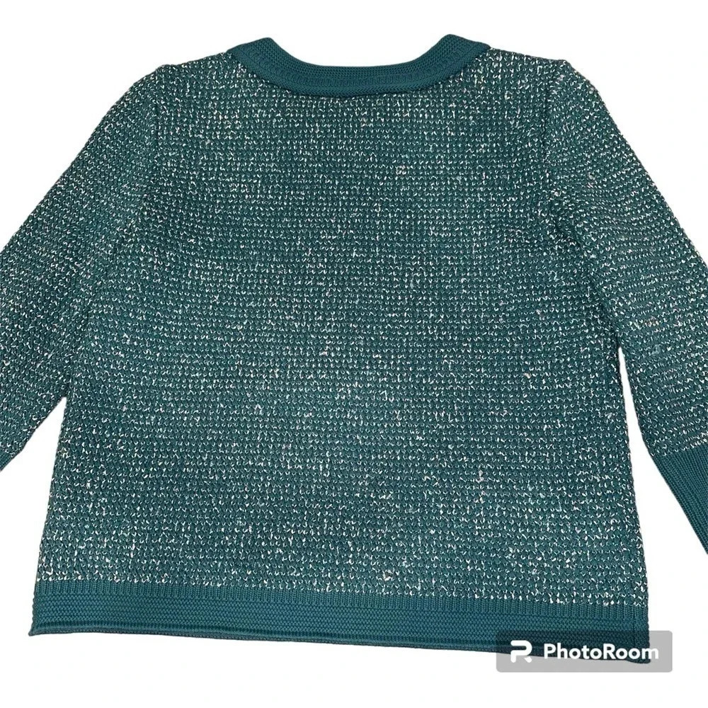 St John Teal Blue Wool Blend Woven Knit Sweater Size Medium - Picture 2 of 9
